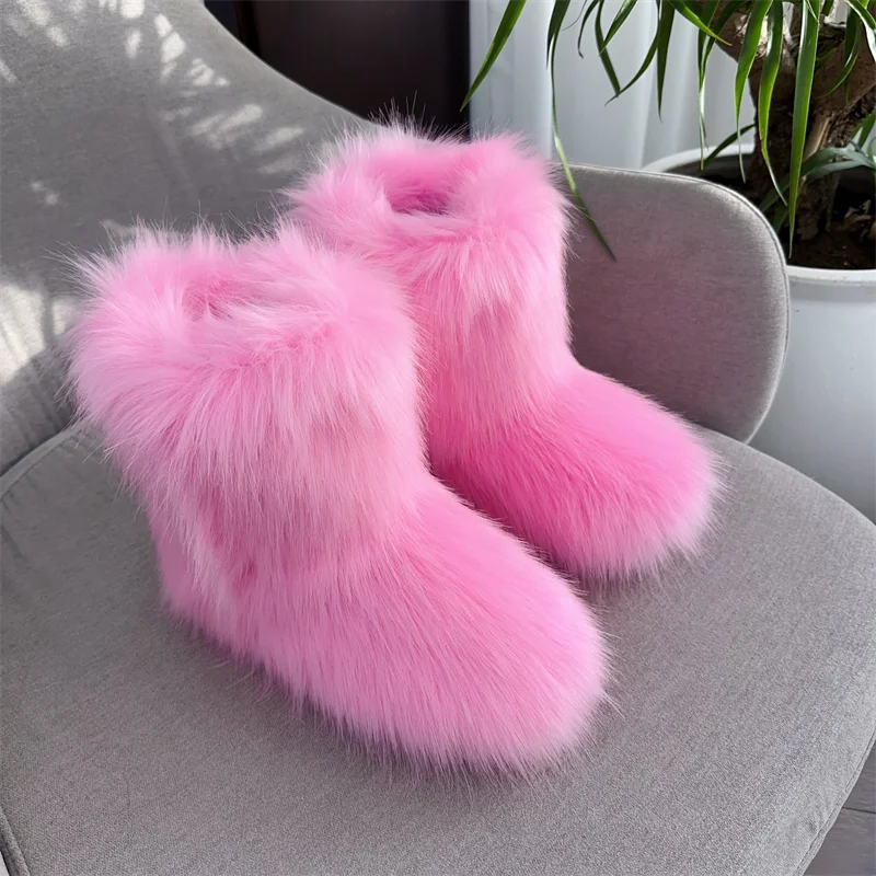 Nouveau Hiver fourrure une pièce fourrure de raton laveur femme bottes de neige chaussures de fourrure en plein air mi jambe bottes