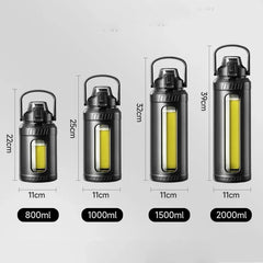 Large capacity 2L glass water bottle with removable straw, high borosilicate glass water bottle with carrying handle for gym