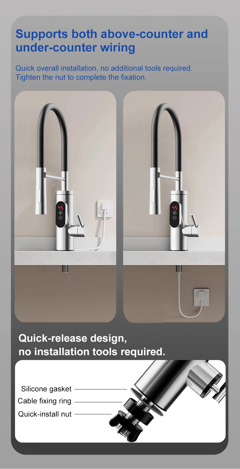 Chauffe-eau électrique 220V, robinet de cuisine, chauffage instantané sans réservoir, mélangeur chauffant coulant, affichage numérique pour sous l'évier