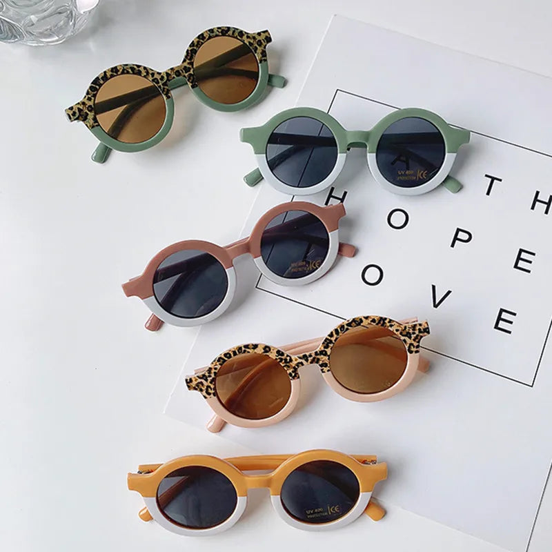Lunettes de soleil rondes pour enfants, design de dessin animé mignon, léopard, Double couleur, Vintage, Protection UV, classique, pour filles et garçons