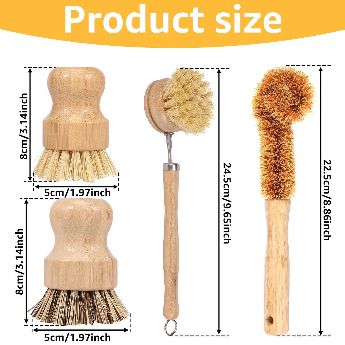 Brosses à vaisselle en bambou remplaçables, épurateurs de nettoyage en bois de cuisine, outil de nettoyage ménager, 4/5 pièces