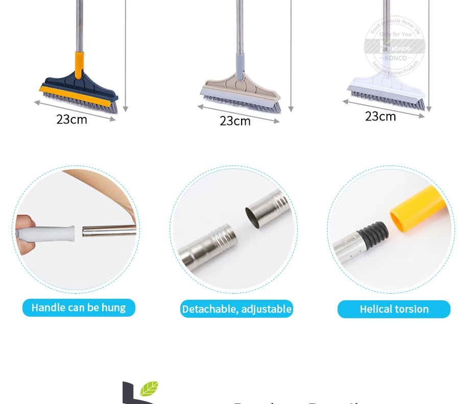 Brosse de nettoyage de sol 2 en 1, brosse de nettoyage à Long manche, essuie-glace amovible, balai magique, raclette, carrelage, outils de nettoyage de cuisine