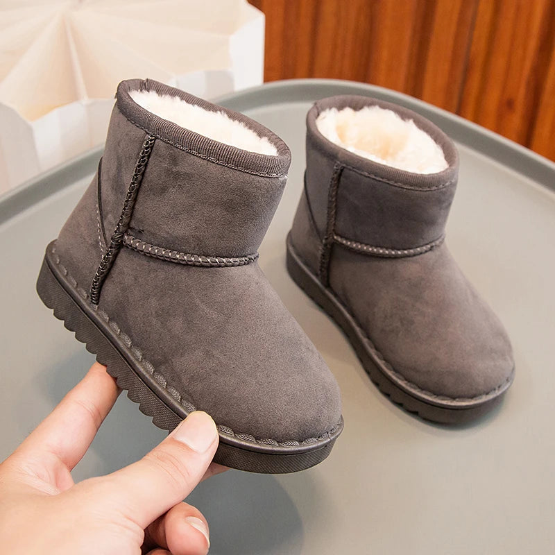 Bottes de neige pour enfants, Style concis, peluche épaisse, bottes courtes d'hiver pour enfants, couleur unie, chaussures classiques unisexes à enfiler pour garçons et filles 23-36