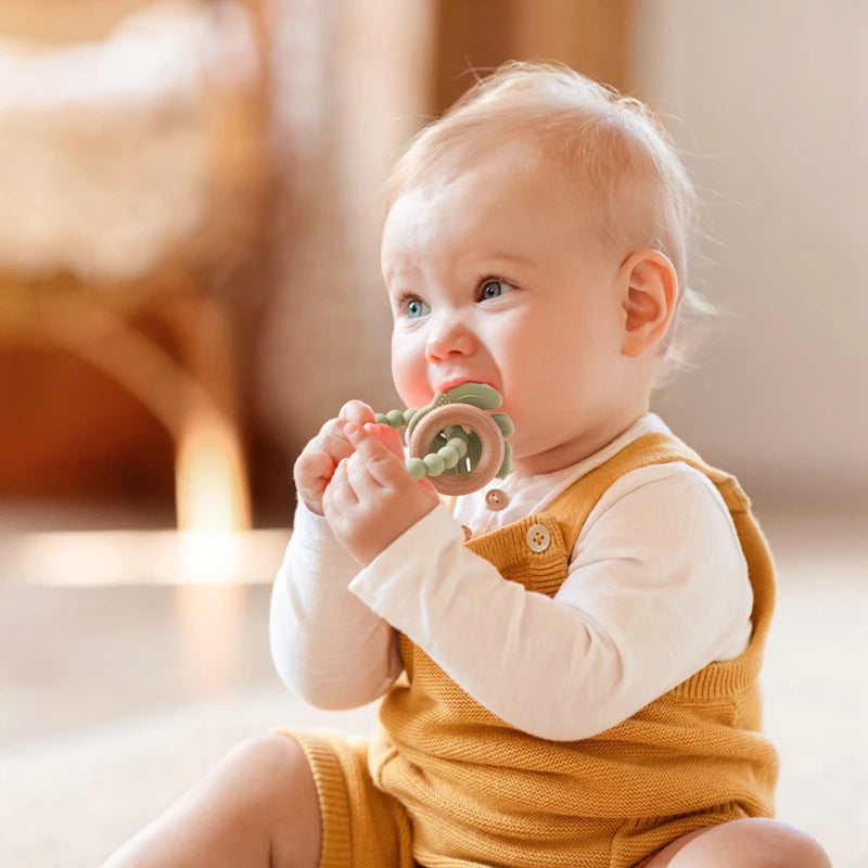 Anneau de dentition en Silicone pour bébé, 1 pièce, sans BPA, Bracelet en Silicone, feuille, jouets de dentition, anneau en bois, dent d'allaitement, jouets cadeaux pour nouveau-né
