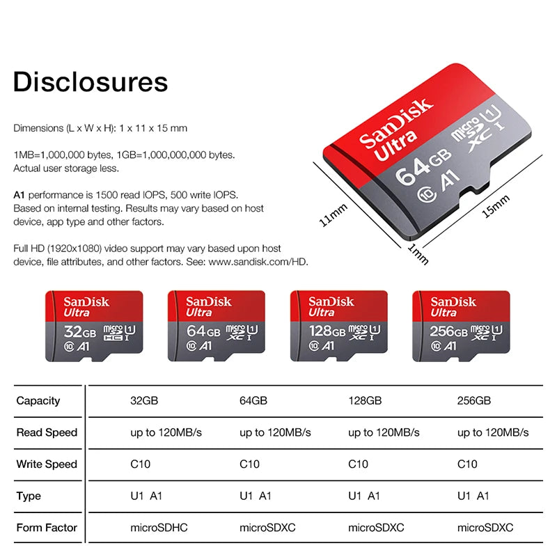 Sandisk carte Micro SD Ultra 32G 64G 256G carte mémoire 1 to C 10 512G Original 128G carte Flash Trans pour Smartphone bureau Nintend