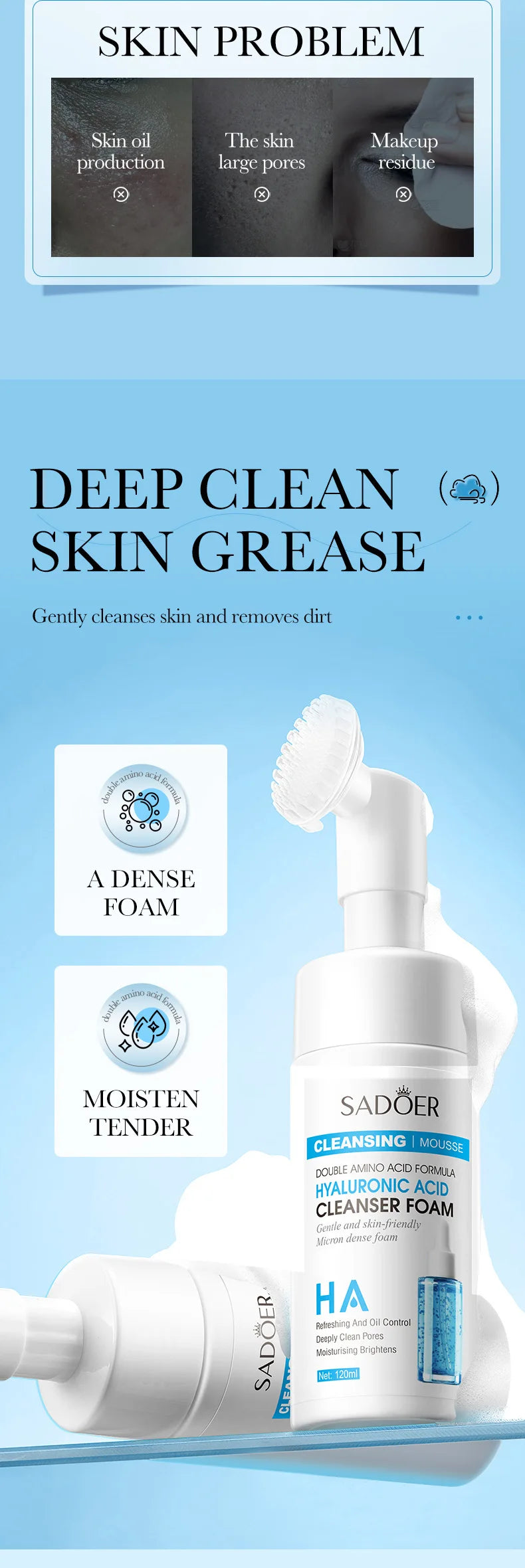 SAODER Q10 vitamine C nettoyant pour le visage mousse de lavage du visage nettoyage du visage Mossee hydratant éclaircissant produits de soins de la peau du visage