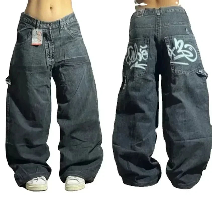 American Y2K 2025 New Baggy Wide Leg Black Oversized Jeans Women's Casual Street Joker Denim Pants Couple Jeans Vintage Streetwear