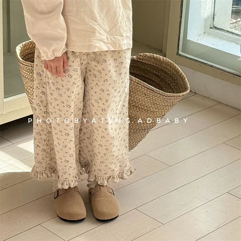 Pantalon sarouel en coton pour filles, vêtements décontractés pour enfants, pantalon en velours côtelé pour tout-petits, longueur rinçage, printemps, nouveau, 2025