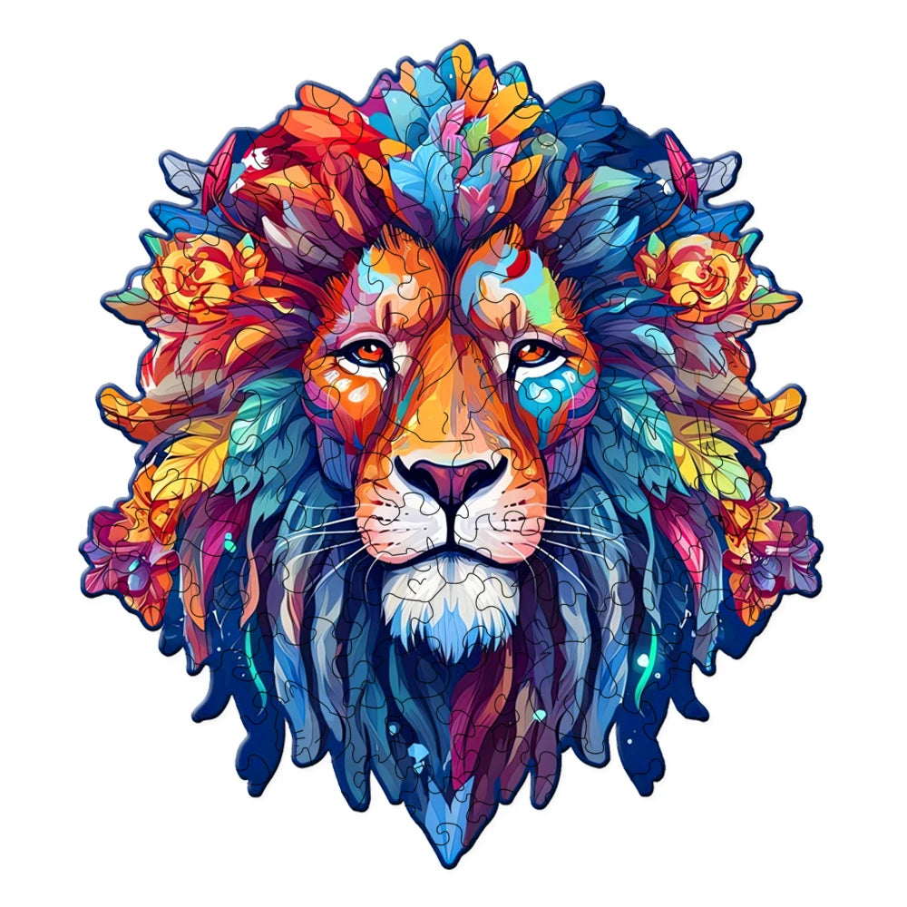 Visage de lion - Puzzle en bois - Forme irrégulière - Fait main - Cadeau parfait pour les enfants, les adultes et les amateurs de puzzle