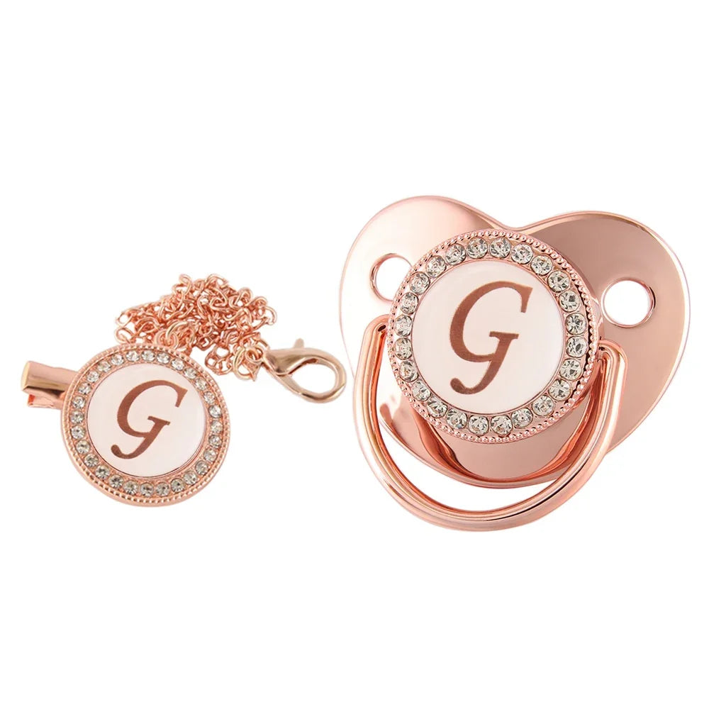 26 lettres bébé attache-sucette or Rose Bling porte-sucette Silicone sucette mamelon factice bébé douche cadeaux