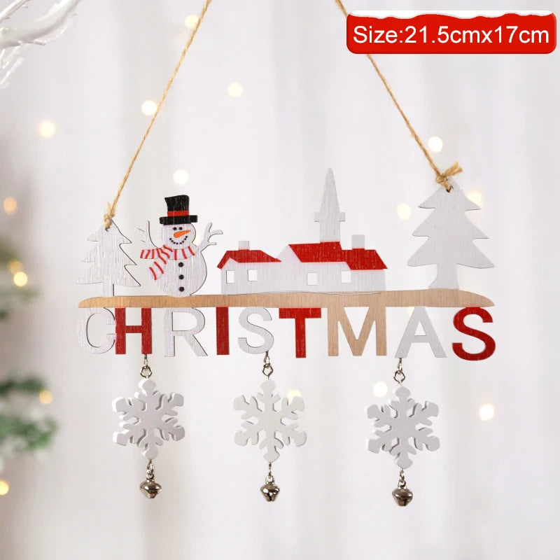 Wooden Christmas decorations, wall pendant with porch letters, snowman, creative decorative craft