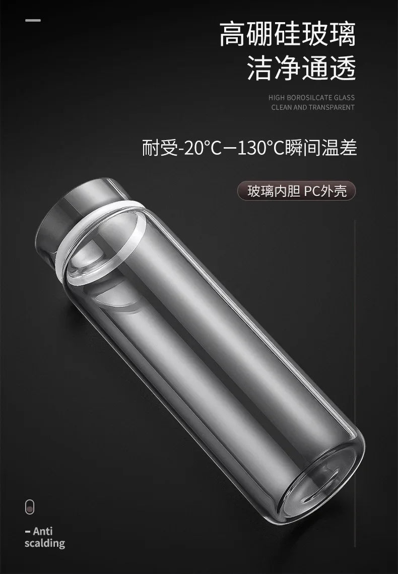 400, 600, 800, 1000ml glass bottle/cup with filter cord, plastic case, glass cup, water bottle, business gift, black/blue