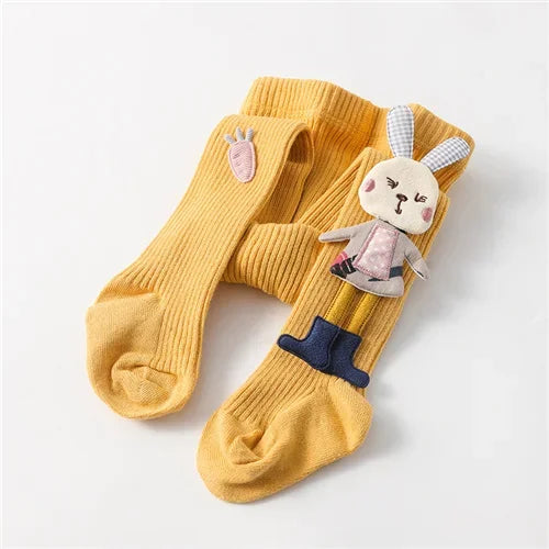 Knitted tights for girls, solid color children's tights, cartoon rabbit design, soft cotton, children's tights, autumn/winter, sizes 1-7T, pants, new