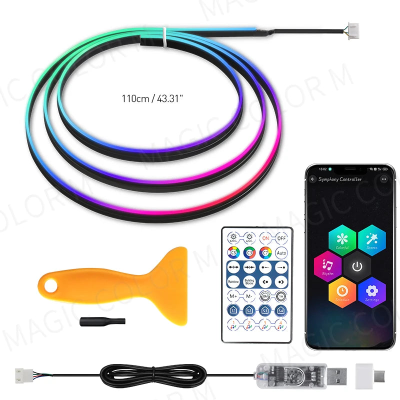 Vegetting 140cm lumières d'ambiance de voiture LED intérieur RGB symphonie atmosphère lampe USB APP contrôle à distance pour Tesla modèle 3 Y S X