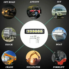 Phares à feux de route DRL étanches 12V: 6 feux de travail de voiture LED 18W pour suv, camions, remorques, conduite tout-terrain et antibrouillard, ampoules de phares