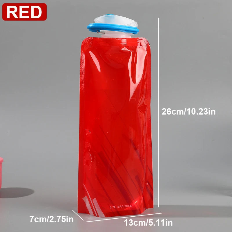 Bouteilles d'eau pliables, bouteille d'eau de voyage Flexible et réutilisable, pochette d'eau en plastique, flacon souple, sac d'eau avec mousqueton
