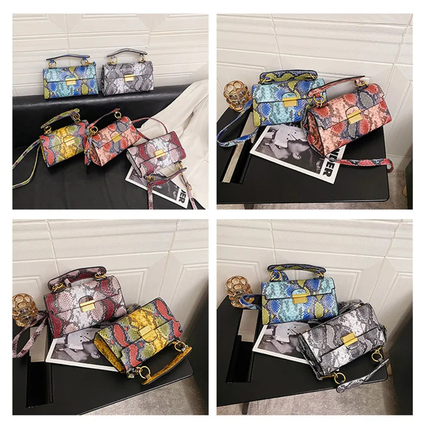 New Luxury Brand Designer Handbag Women's Snake Print Leather Shoulder Bags Fashion Small Square Crossbody Bag Bolsa De Ombro 