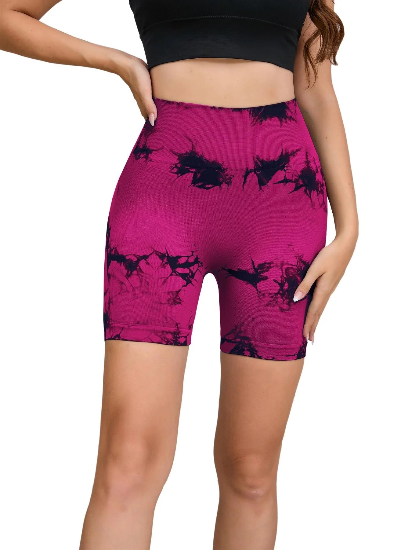 Pantalon de Fitness sans couture teint par nouage pour femmes, taille haute et levage des hanches, short serré de sport, course à pied, Sexy, pêche, Fitness, Yoga