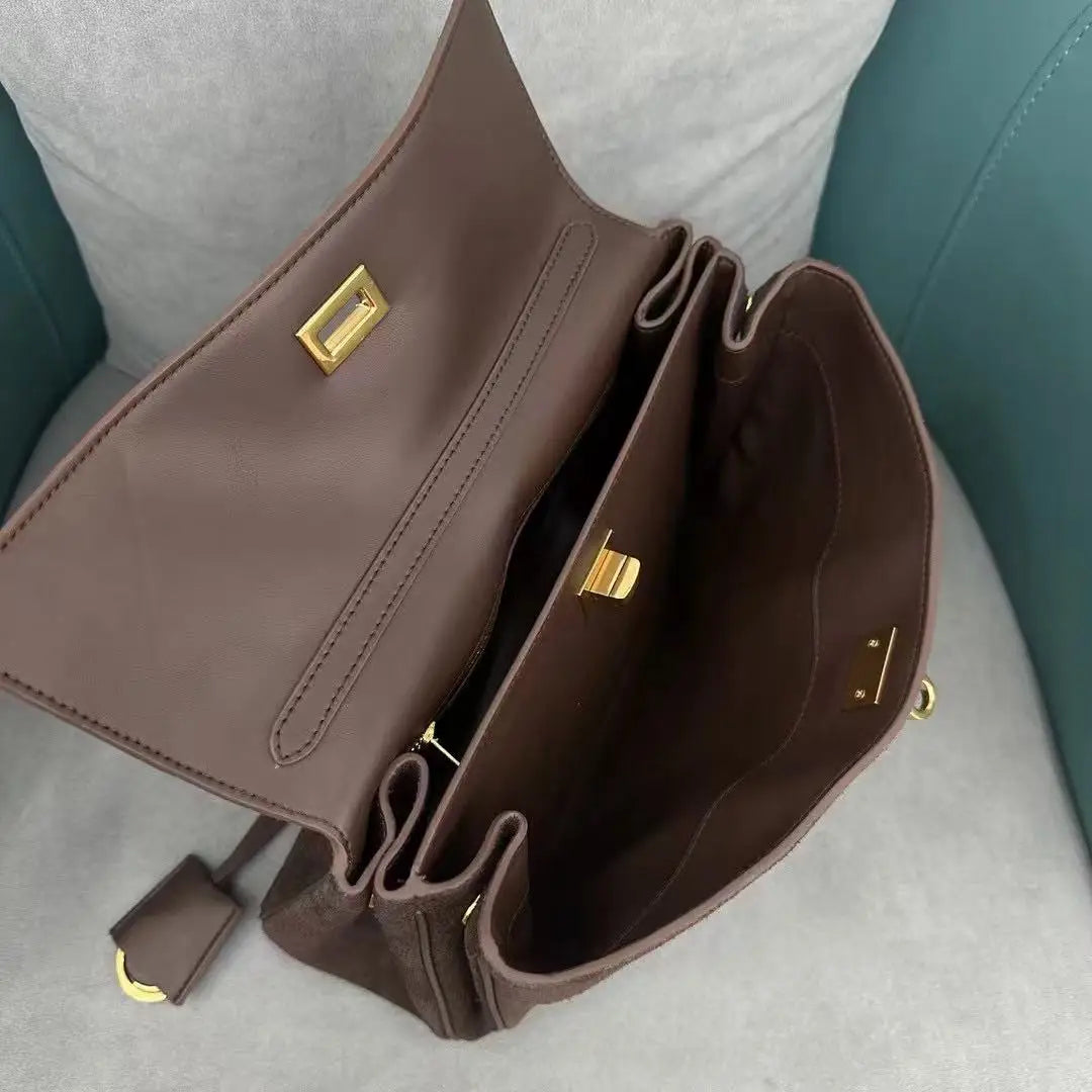 Sacs à main en cuir véritable pour femmes, fourre-tout en cuir véritable glacé, sac à bandoulière en daim marron pour dames, design moderne personnalisé
