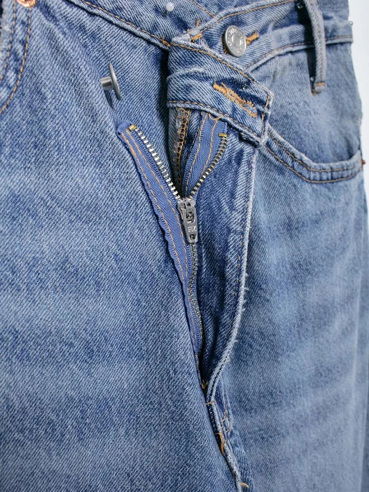 Jeans asymétriques à taille haute et à jambes larges pour femmes nouveaux modèles de base mode polyvalente pantalons droits pantalons