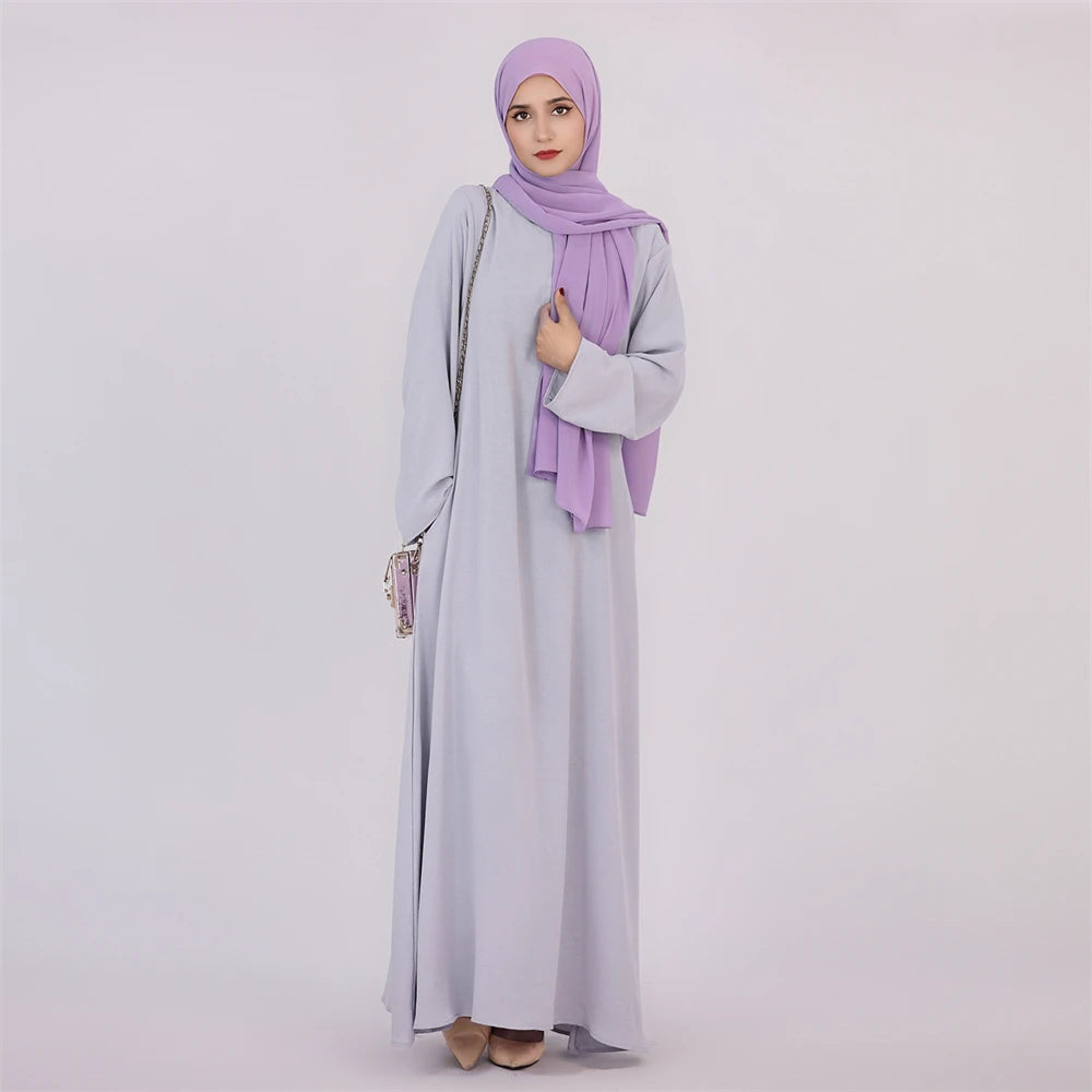 Noir blanc rose solide dubaï modeste sous Robe Abaya Islam caftan musulman avec poches robes pour femmes Robe Femme Musulmane