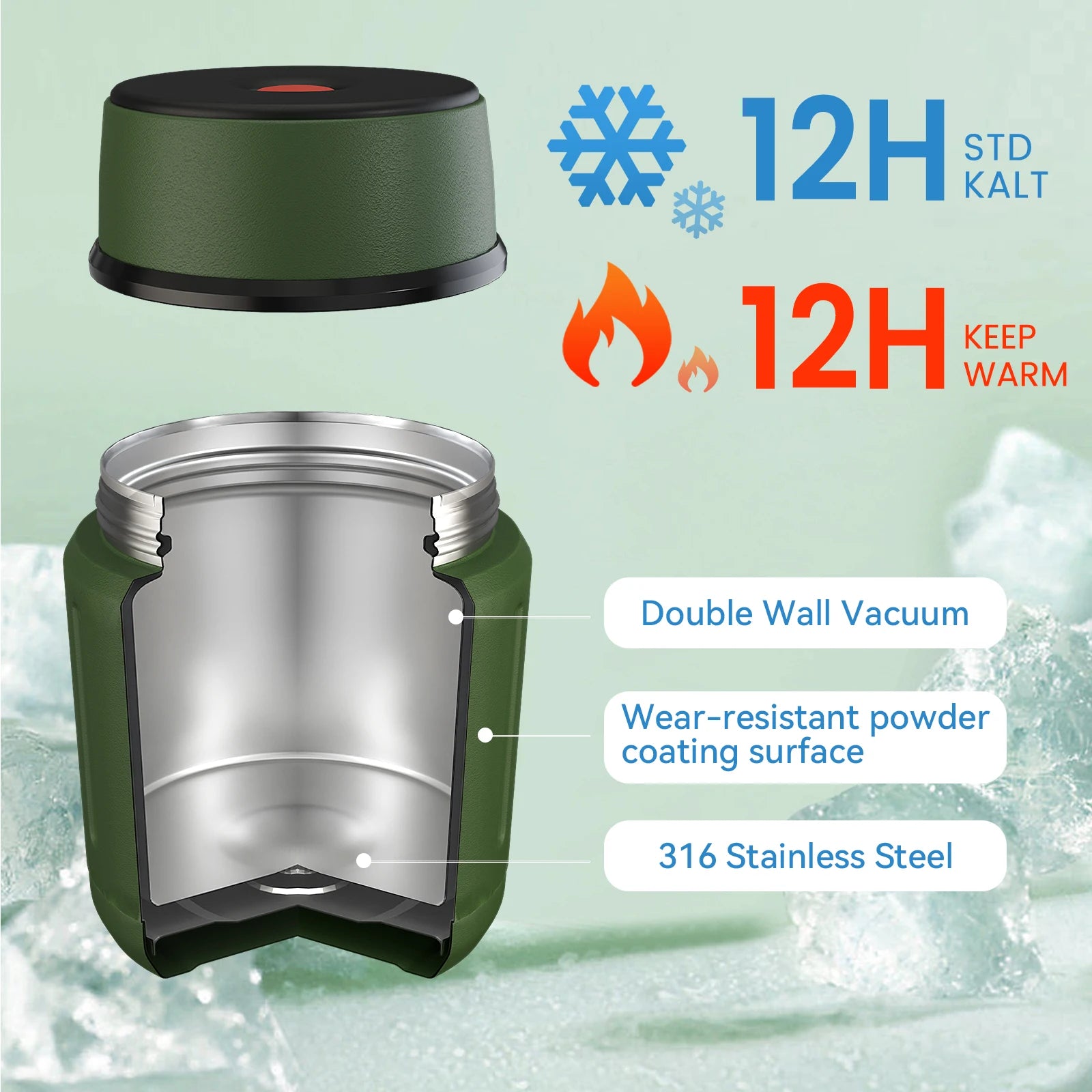 FEIJIAN – Thermos alimentaire 500ml, bocal alimentaire isolé sous vide en acier inoxydable 316 avec cuillère, boîte à déjeuner pour enfants