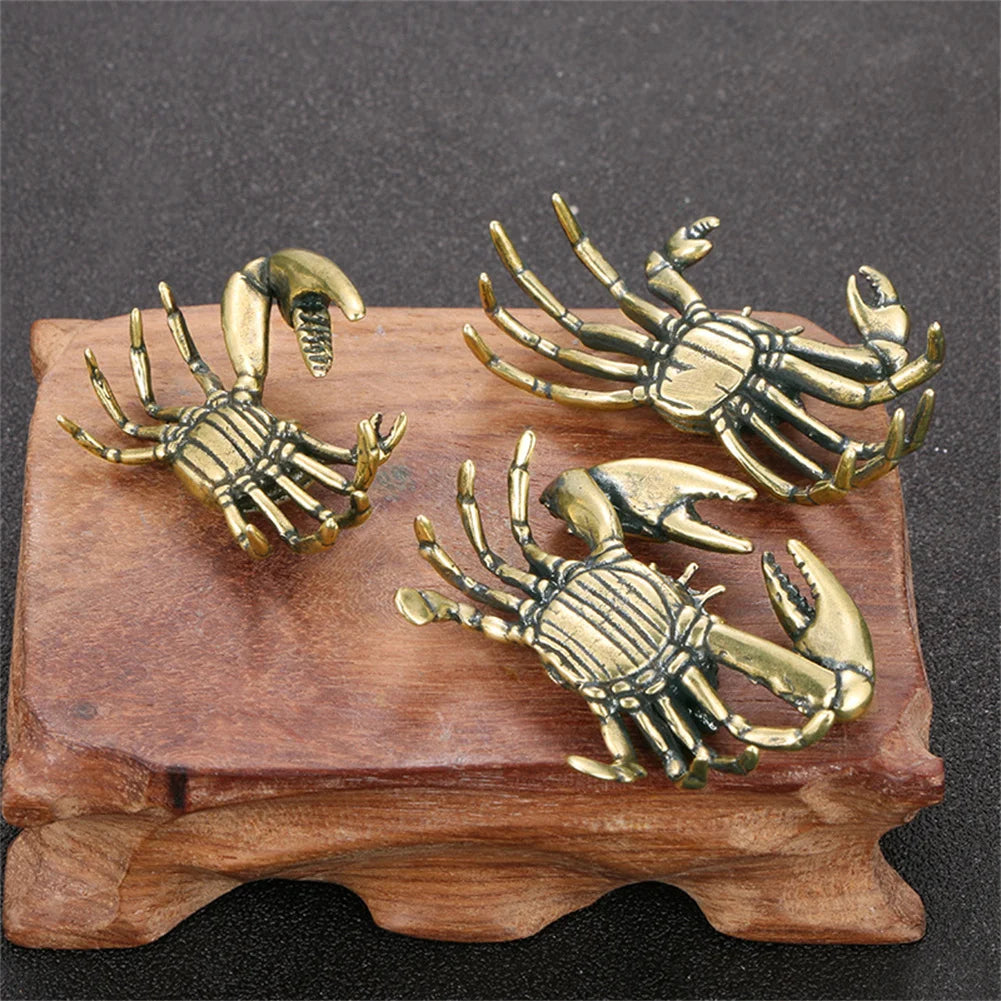 Pure brass crab figurines, mini animal statues for office, living room, antique miniature animal figurines, home decoration