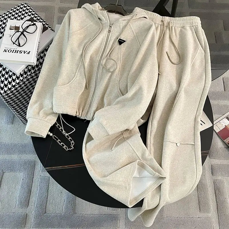 Fashionable slimming hooded set for women, two-piece Korean style set, trendy, youthful look, casual outfit, new autumn/winter collection