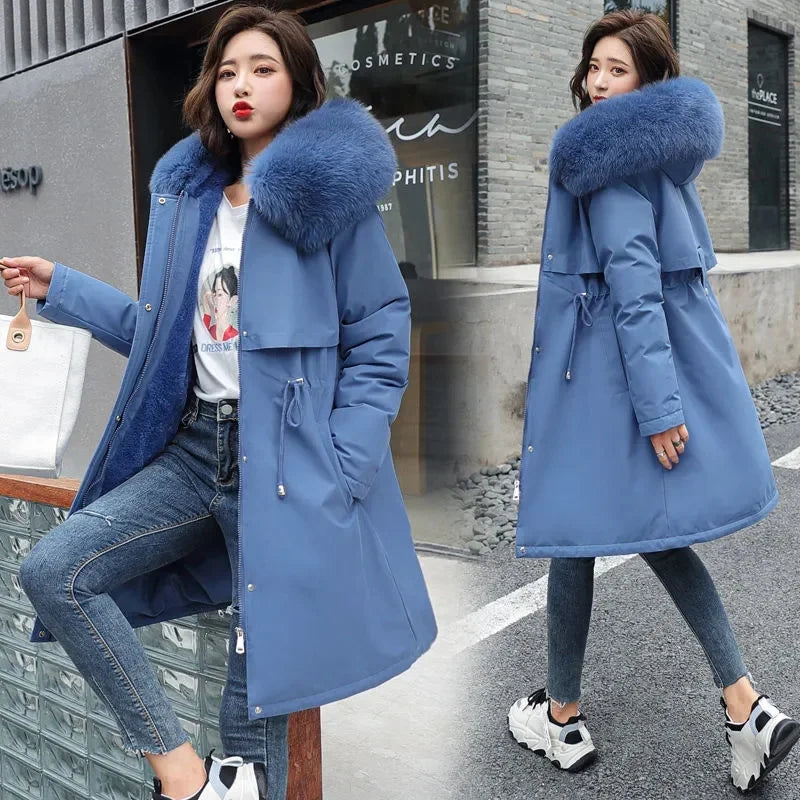 Veste d'hiver 2025 nouvelles femmes Parka vêtements manteau Long doublure en laine veste à capuche col de fourrure épais chaud vêtements de neige rembourré Parka 6XL
