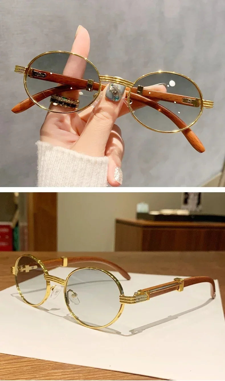 Lunettes de soleil ovales vintage en bois pour hommes et femmes, lunettes de soleil de créateurs, nuances de luxe, UV400, mode