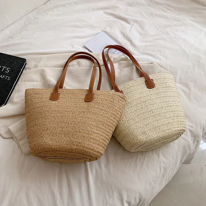 Sac à bandoulière de grande capacité pour femmes, panier tissé en paille d'été, sac à main de luxe de styliste, sac de plage, fourre-tout de shopping Bali