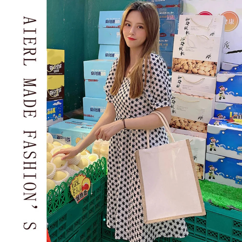 Sac fourre-tout en toile de jute réutilisable vintage, sacs en lin faits à la main, sacs à main portables pour dames, sac d'épicerie, sac cadeau d'anniversaire et de mariage