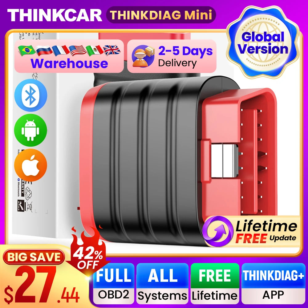 THINKCAR THINKDIAG MINI Auto OBD2 Bluetooth Scanner Full System Diagnostic Tool for All Cars - Free Lifetime Car Diagnostic Scan Tool