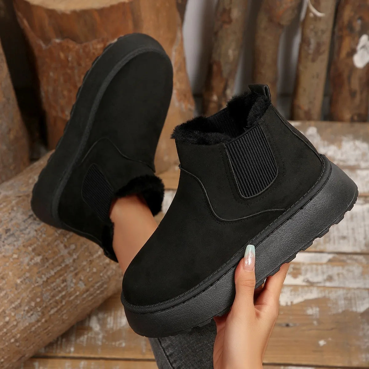 Winter short plush warm women's snow boots casual shoes with thick soles new suede Chelsea flat ankle boots women's Chelsea boots
