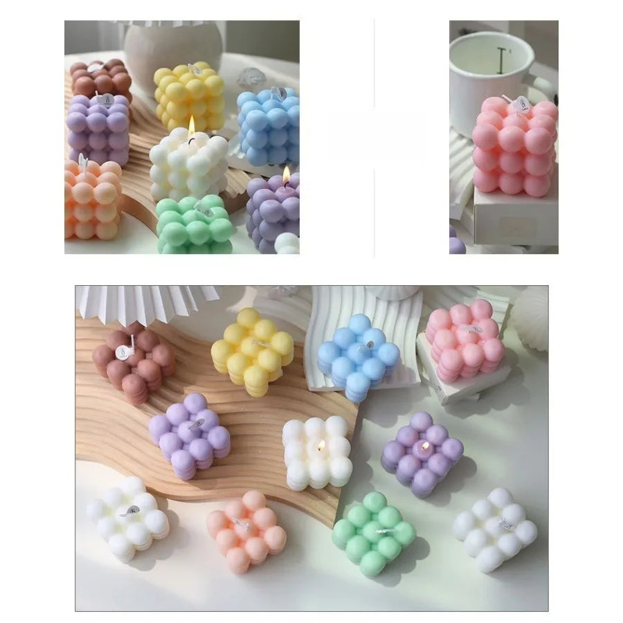 Bougie parfumée en forme de Cube à bulles, 1 pièce, faite à la main, pour aromathérapie, cire de soja, décoration de la maison, bougies pour fête d'anniversaire et de mariage