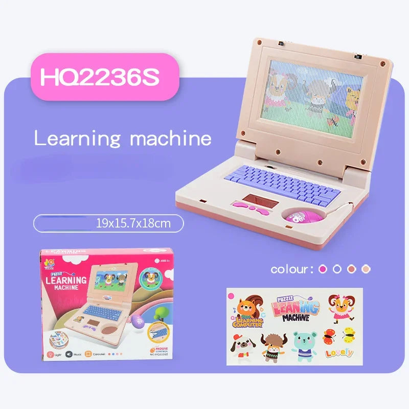 Machine d'apprentissage de Puzzle pour tout-petits, faux ordinateur portable de dessin animé avec musique légère, souris, Simulation d'ordinateur, jouets éclairants, cadeaux pour enfants