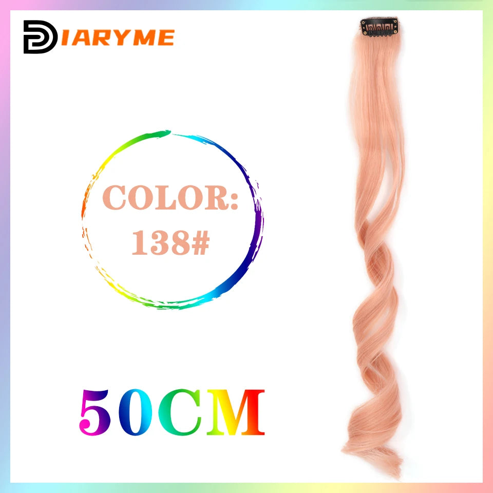 Colorful curly synthetic hair extensions for girls, long clip-in hairpiece, multicolored party strands, wig piece, for women and children