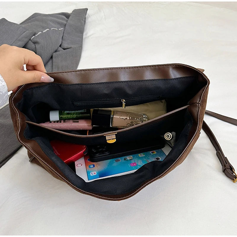 Sac à main de luxe pour femmes, café violet, marque avancée, Simple, fourre-tout en daim givré, sac à bandoulière de voyage pour banlieue