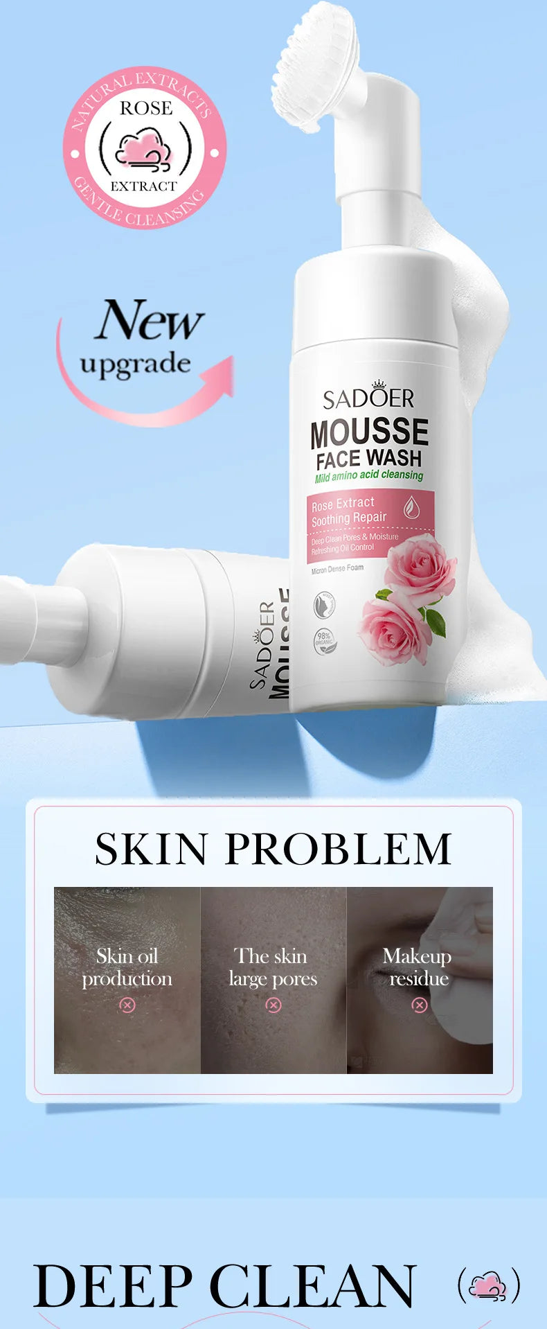 SAODER Fruits nettoyant pour le visage mousse de lavage du visage Massage nettoyage Mossee hydratant produits de soins de la peau du visage