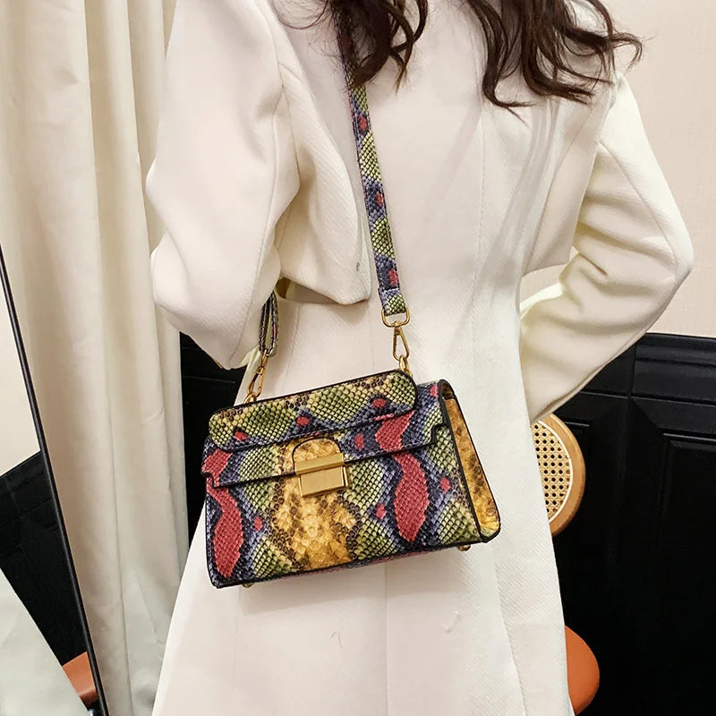 New Luxury Brand Designer Handbag Women's Snake Print Leather Shoulder Bags Fashion Small Square Crossbody Bag Bolsa De Ombro 