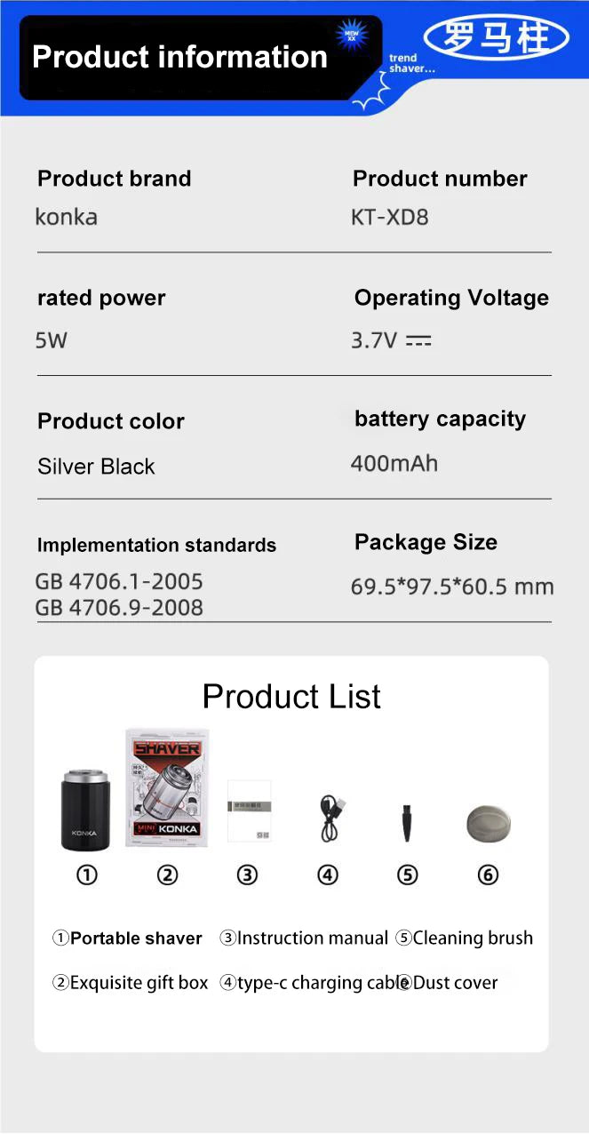 Mini rasoir électrique Portable et étanche, rechargeable, type-c, forte, haute vitesse, longue Endurance, adapté humide et sec, nouveauté 2025