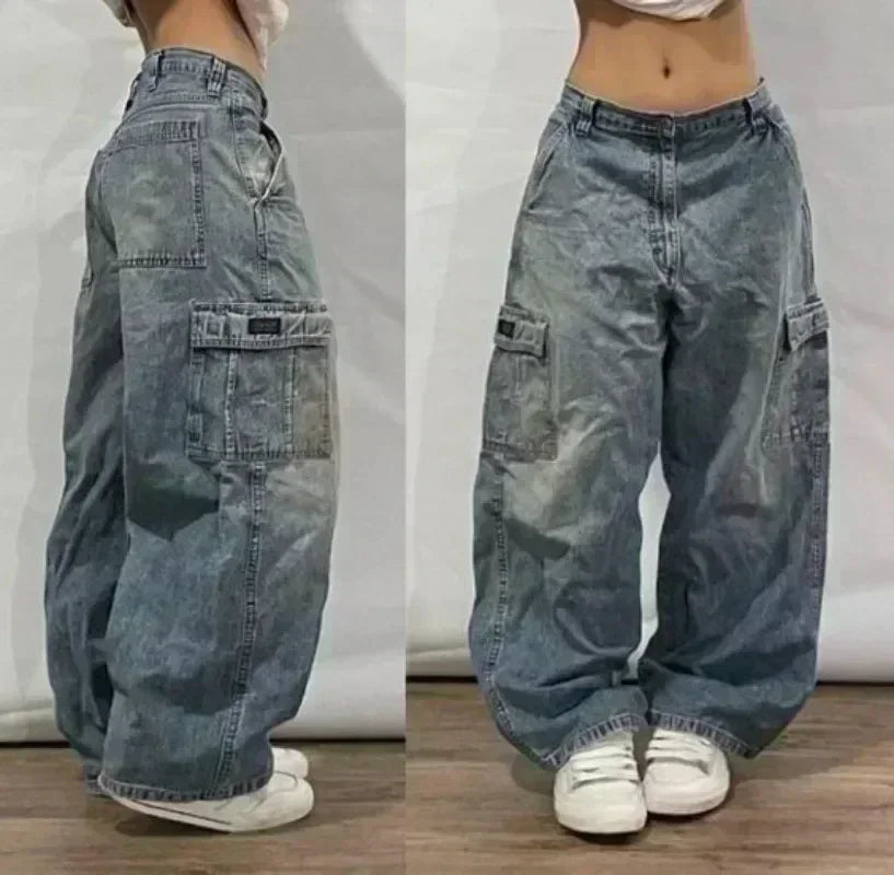 American Y2K 2025 New Baggy Wide Leg Black Oversized Jeans Women's Casual Street Joker Denim Pants Couple Jeans Vintage Streetwear