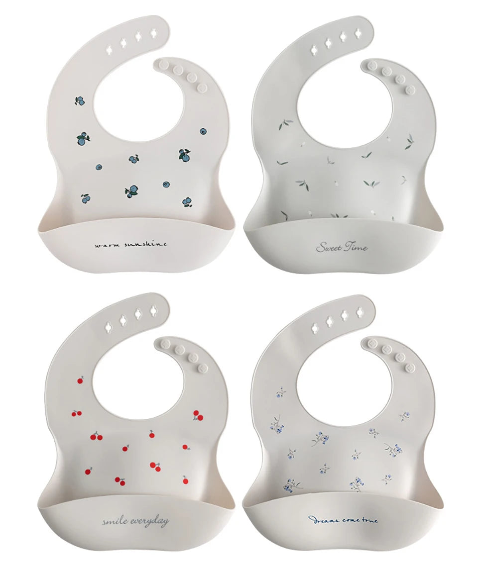 Bavoir imperméable en Silicone souple pour bébé, écharpe d'été, imprimé cerise mignon, bavoirs réglables, tissus à roter, tabliers d'alimentation pour bébé, manger pour enfants