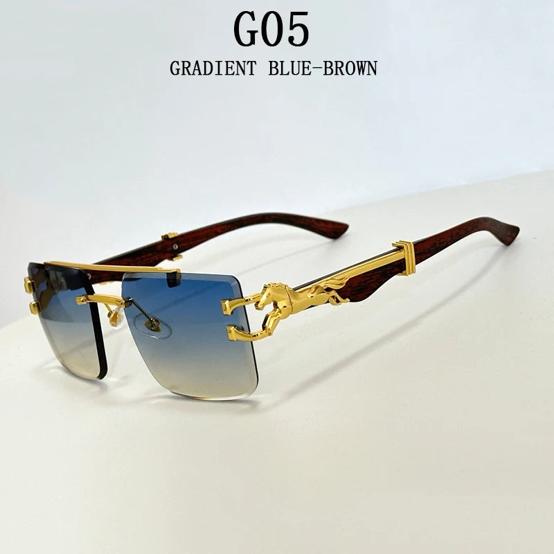 Frameless square wooden sunglasses for men and women, vintage, fashionable, luxury, retro, 2023