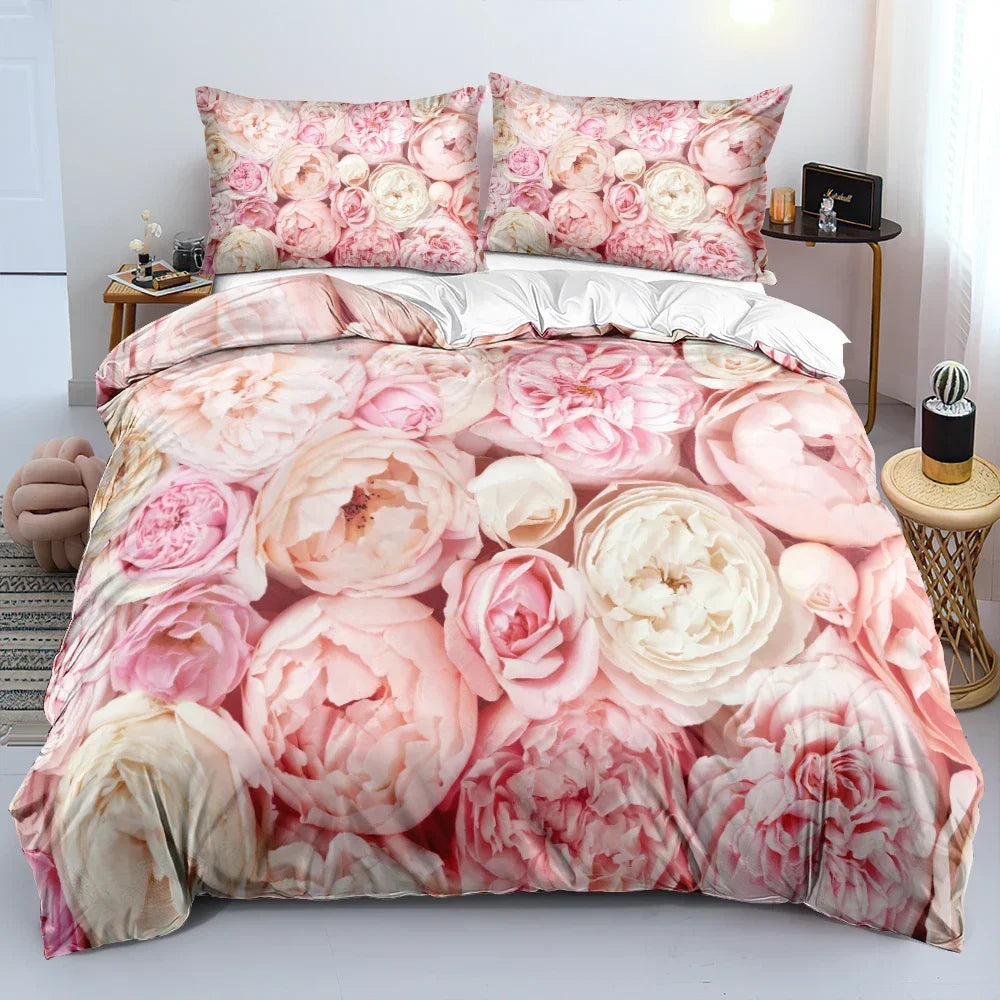 Royal Blue Gold Flower Classic Duvet Cover Sets, Queen, Full, Double Duvet Covers Pillowcases Bedding Set 260x220cm