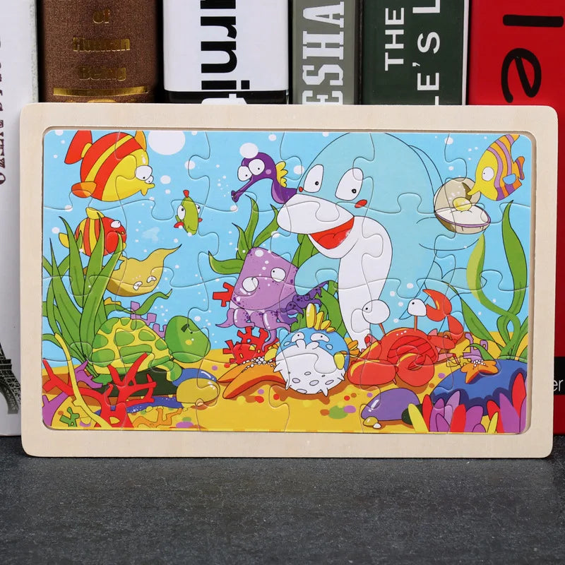 Nouveau 24 pièces Puzzles en bois enfants dessin animé Animal bois Puzzle jouets d'apprentissage éducatif précoce pour enfants cadeau