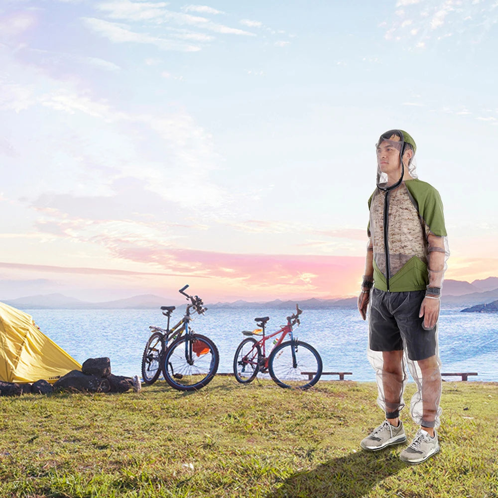 Outdoor mosquito-repellent jacket, Olympic-sized mesh hooded jacket, fishing and camping jacket, insect protection, mesh shirt, gloves and pants