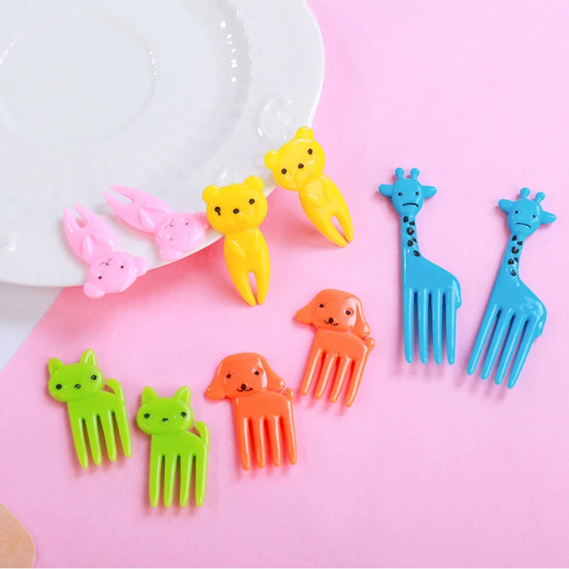 40 pièces fourchette à fruits dessin animé enfants gâteau cure-dents à fruits Mini fourchette à animaux en plastique de qualité alimentaire Bento déjeuner Bento accessoires décor de fête