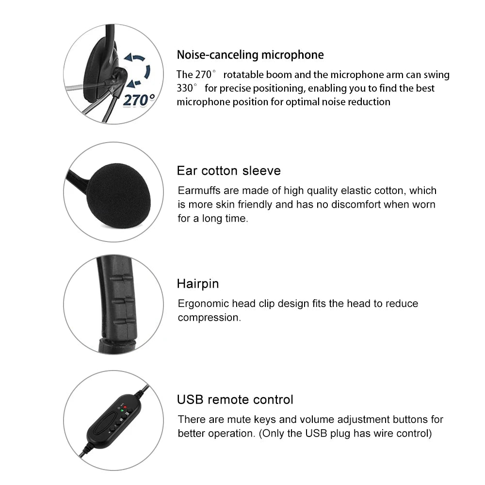 Casque USB avec microphone, réduction du bruit, pour appels sur ordinateur, chat, centre d'appels, casque de service