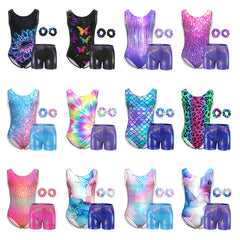 Justaucorps de gymnastique pour filles, vêtements de danse pour enfants avec short assorti, bandeau pour enfants
